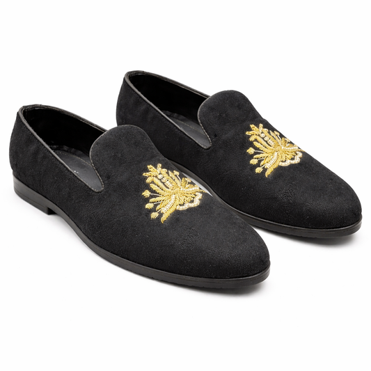 MEN’S BLACK EMBROIDERED FORMAL SLIP-ON SHOES