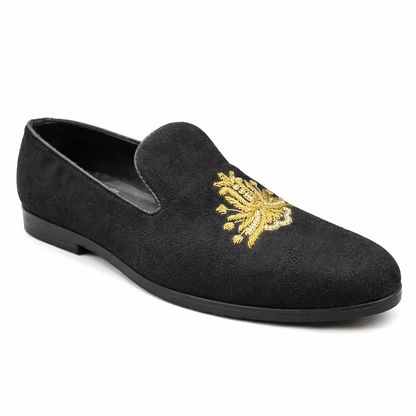 MEN’S BLACK EMBROIDERED FORMAL SLIP-ON SHOES