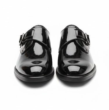 MEN’S BLACK PATENT LEATHER MONK STRAP SHOES