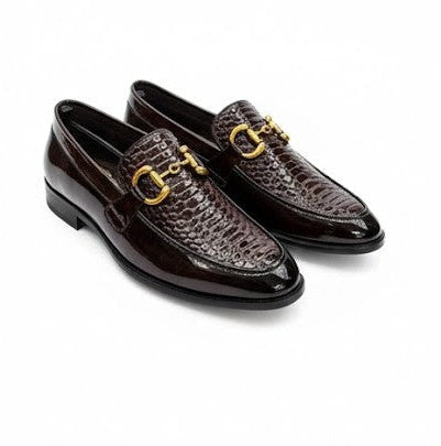 MEN’S DARK BROWN TEXTURED BIT LOAFERS