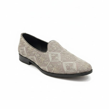 MEN’S EMBROIDERED BEIGE FORMAL SLIP-ON SHOES