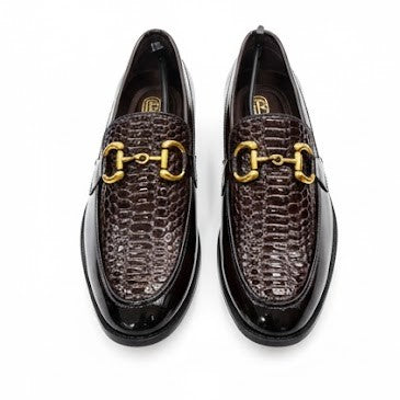 MEN’S DARK BROWN TEXTURED BIT LOAFERS