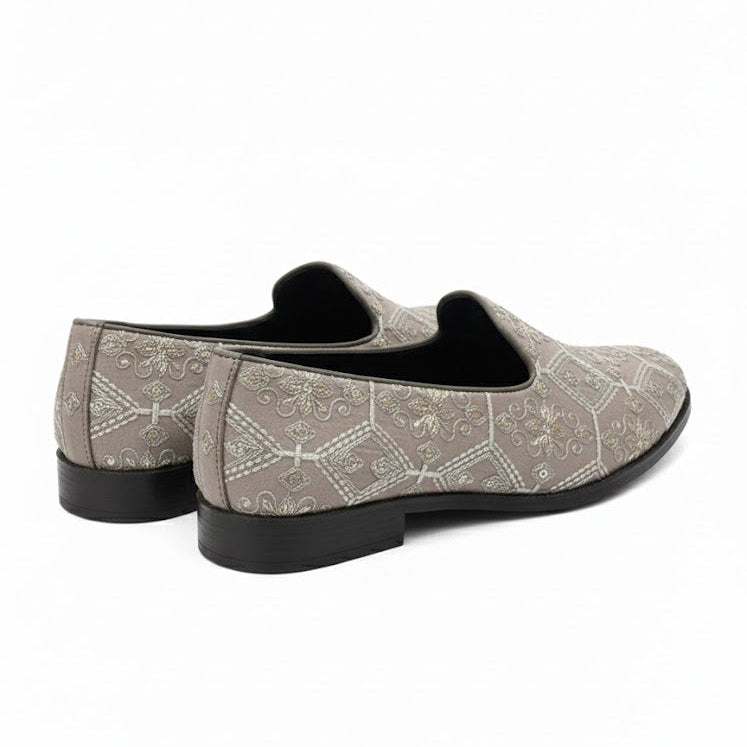 MEN’S EMBROIDERED BEIGE FORMAL SLIP-ON SHOES