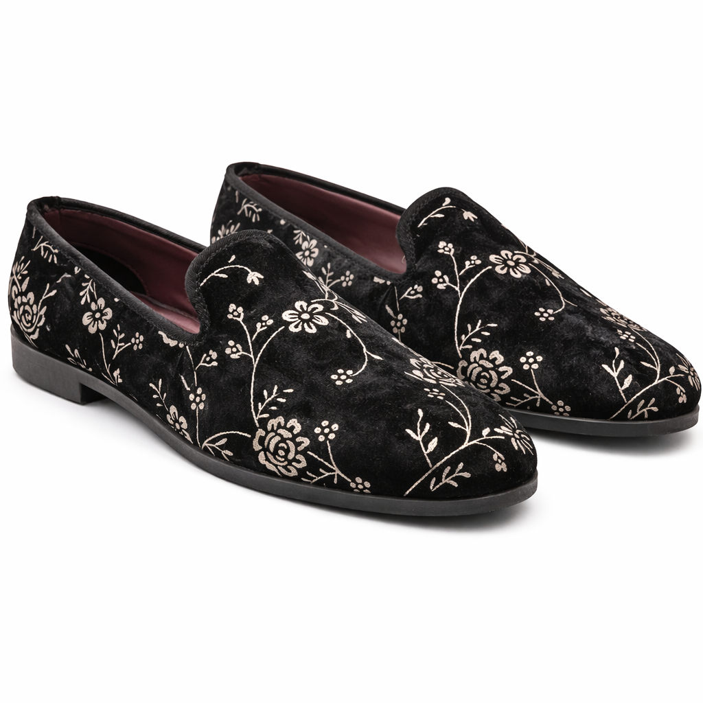 MEN’S EMBROIDERED BEIGE FORMAL SLIP-ON SHOES