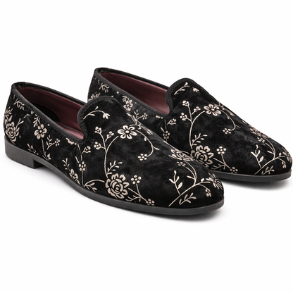 MEN’S EMBROIDERED BEIGE FORMAL SLIP-ON SHOES