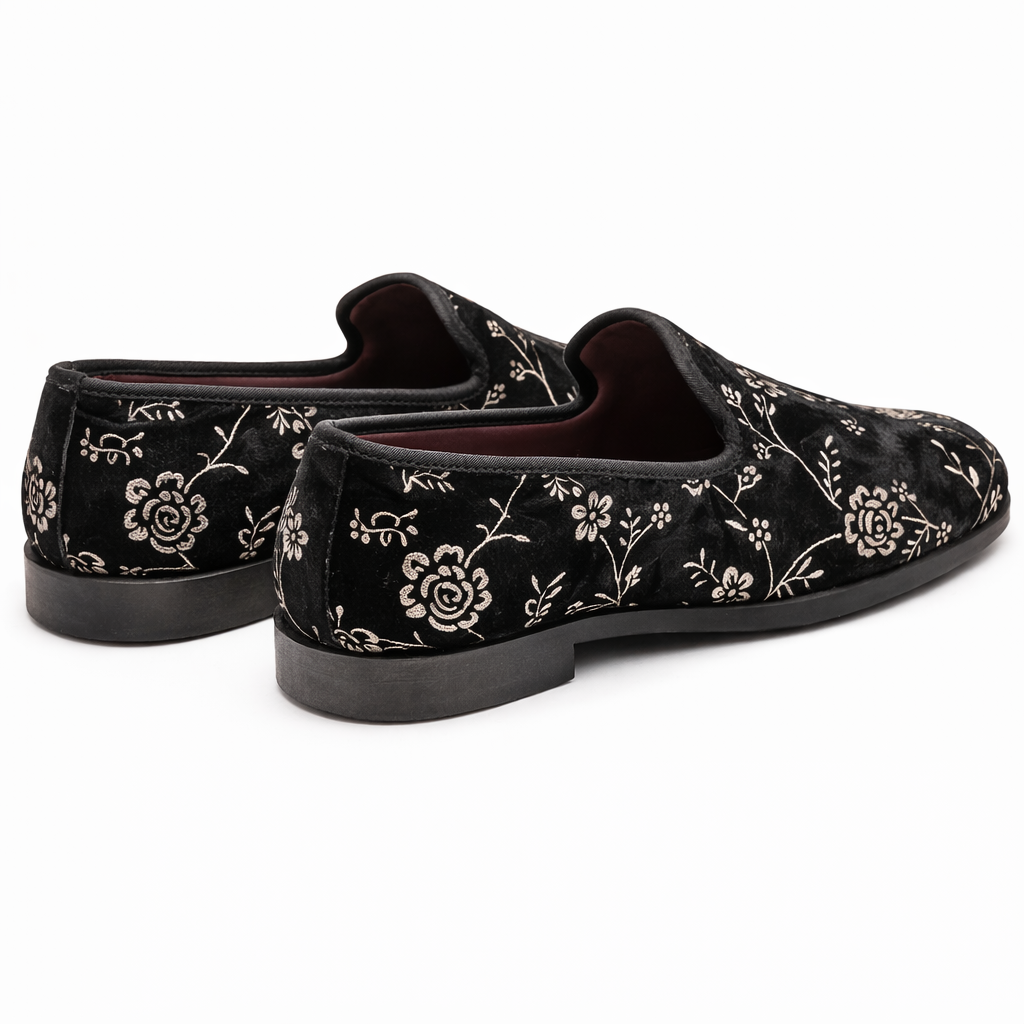 MEN’S EMBROIDERED BEIGE FORMAL SLIP-ON SHOES
