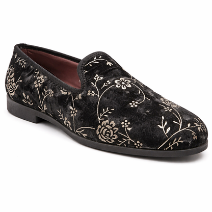 MEN’S EMBROIDERED BEIGE FORMAL SLIP-ON SHOES