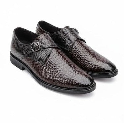 MEN’S BROWN TEXTURED MONK STRAP SHOES