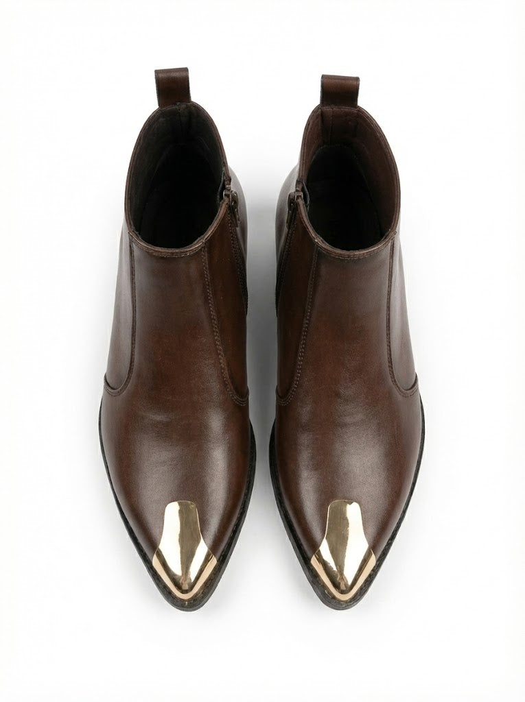GOLDEN TOE BROWN COLOR CUBAN HEEL CHELSEA BOOTS