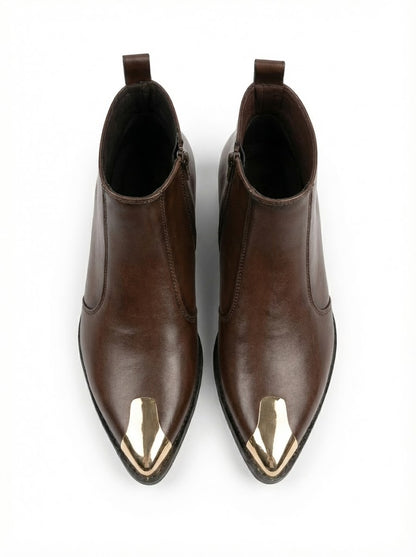 GOLDEN TOE BROWN COLOR CUBAN HEEL CHELSEA BOOTS