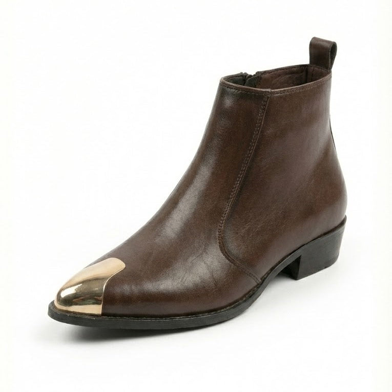 GOLDEN TOE BROWN COLOR CUBAN HEEL CHELSEA BOOTS