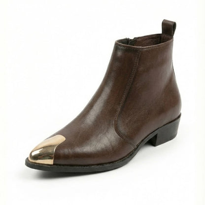 GOLDEN TOE BROWN COLOR CUBAN HEEL CHELSEA BOOTS