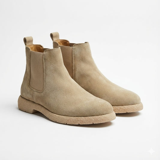 SUEDE LEATHER ROUND TOE CHELSEA BOOTS