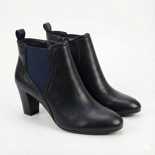 HIGH BLOCK-HEEL BLUE COLOR CHELSEA BOOTS
