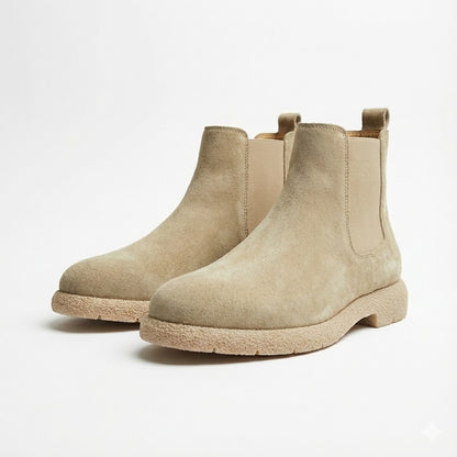 SUEDE LEATHER ROUND TOE CHELSEA BOOTS