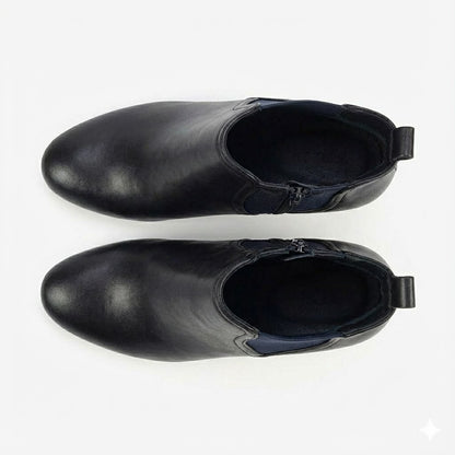 HIGH BLOCK-HEEL BLUE COLOR CHELSEA BOOTS