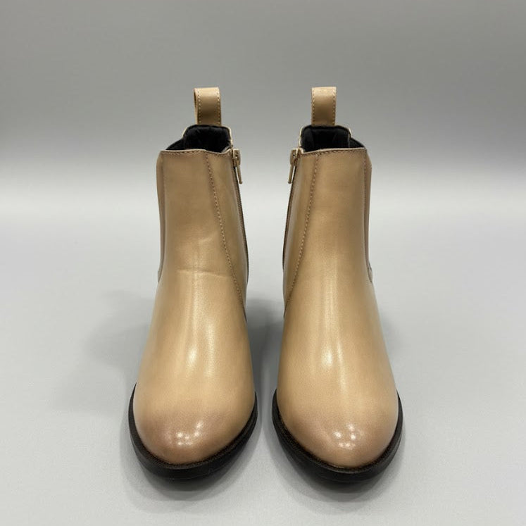 SAND BEIGE CHELSEA ANKLE BOOTS IN BLOCK HEEL