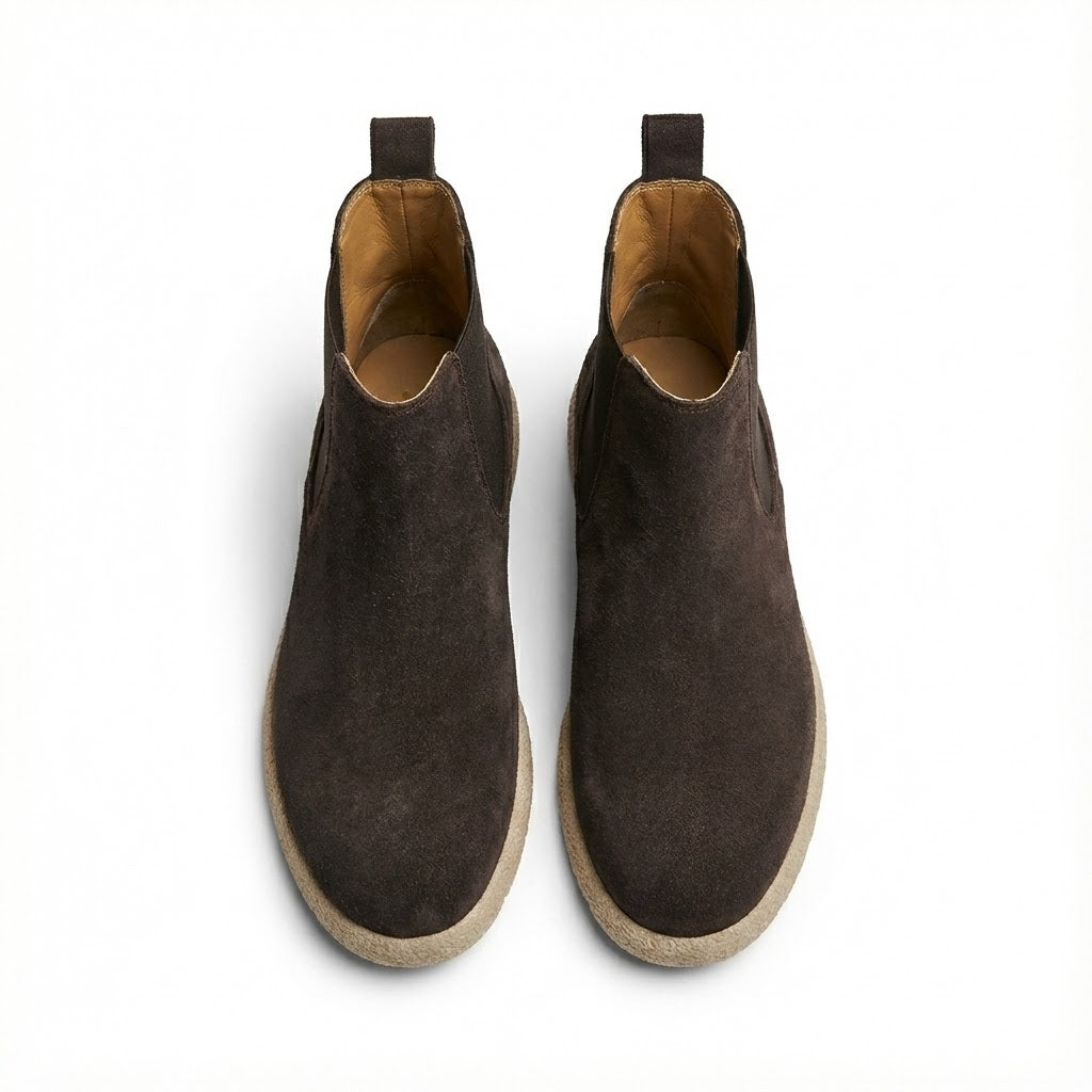SUEDE LEATHER ROUND SHAPE BROWN COLOR CHELSEA BOOTS