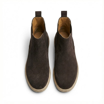 SUEDE LEATHER ROUND SHAPE BROWN COLOR CHELSEA BOOTS