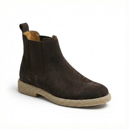 SUEDE LEATHER ROUND SHAPE BROWN COLOR CHELSEA BOOTS