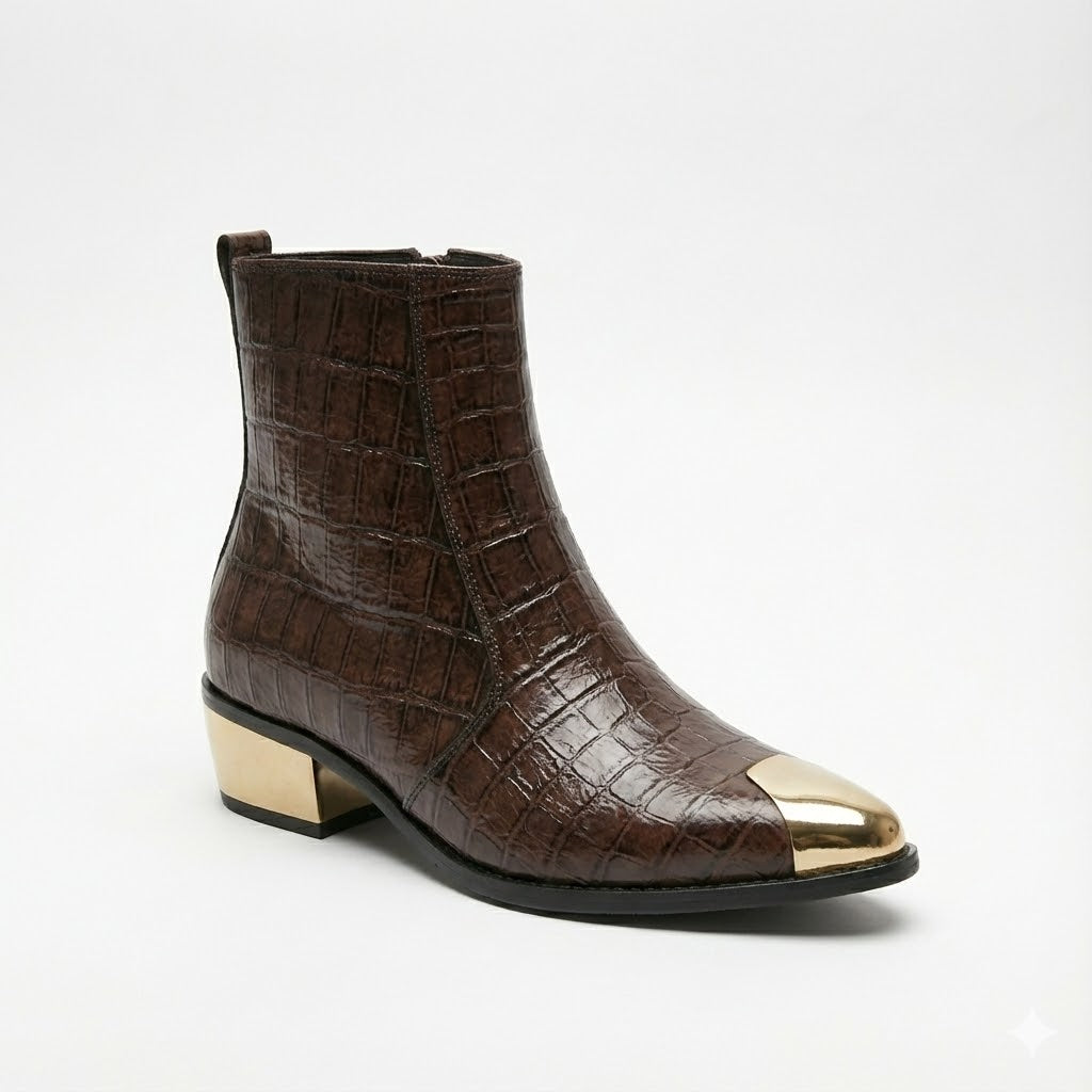 GOLDEN TOE AND HEEL TREXTURED LEATHER CHELSEA BOOT