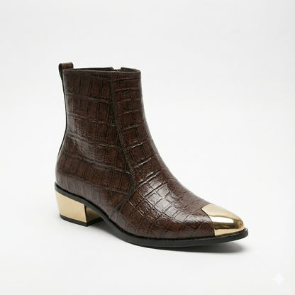 GOLDEN TOE AND HEEL TREXTURED LEATHER CHELSEA BOOT