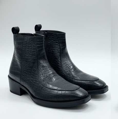 MEN’S BLACK TEXTURED FORMAL ANKLE BOOTS