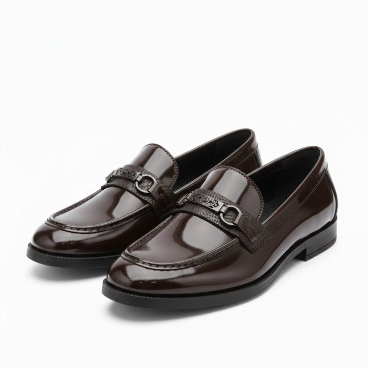 MEN’S DARK BROWN GLOSSY FORMAL LOAFER SHOES