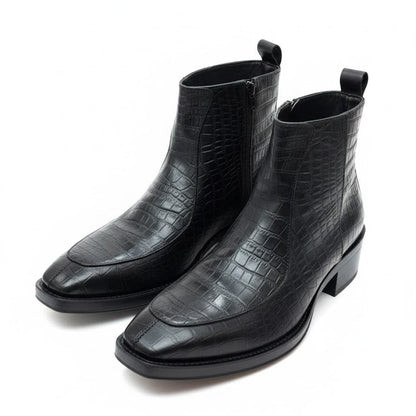 MEN’S BLACK TEXTURED FORMAL ANKLE BOOTS