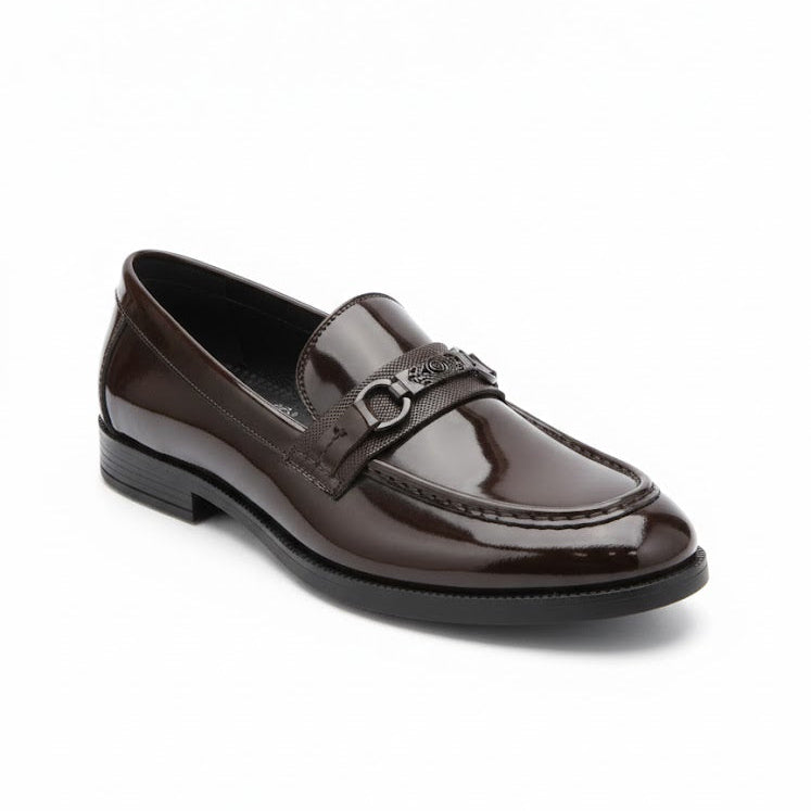 MEN’S DARK BROWN GLOSSY FORMAL LOAFER SHOES