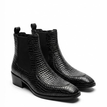 TAPPER NOSE TEXTURED LEATHER BLACK CHELSEA BOOTS
