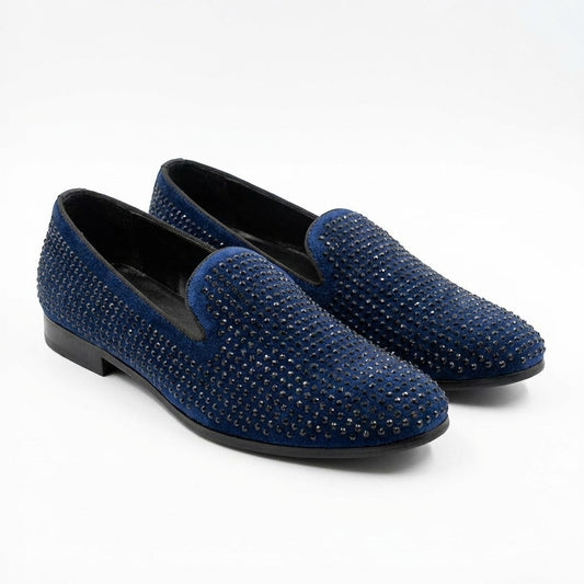 NAVY BLUE STUDDED PARTY LOAFERS