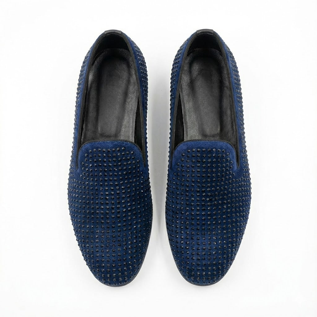 NAVY BLUE STUDDED PARTY LOAFERS