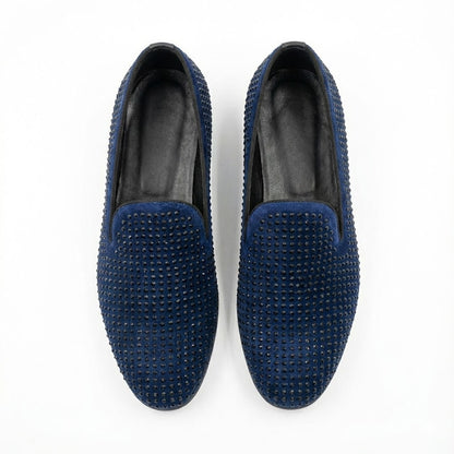 NAVY BLUE STUDDED PARTY LOAFERS