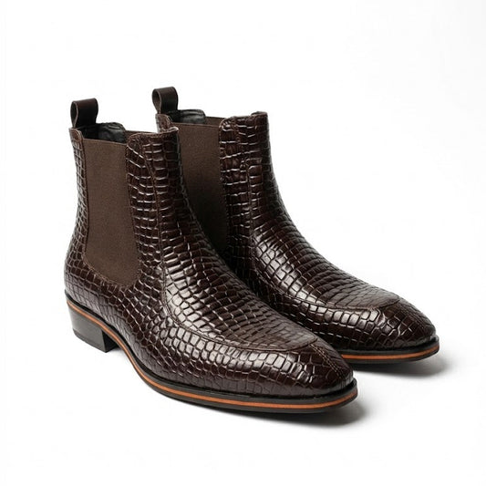 TAPPER NOSE WINE COLOR TEXTURED LEATHER CHELSEA BOOTS