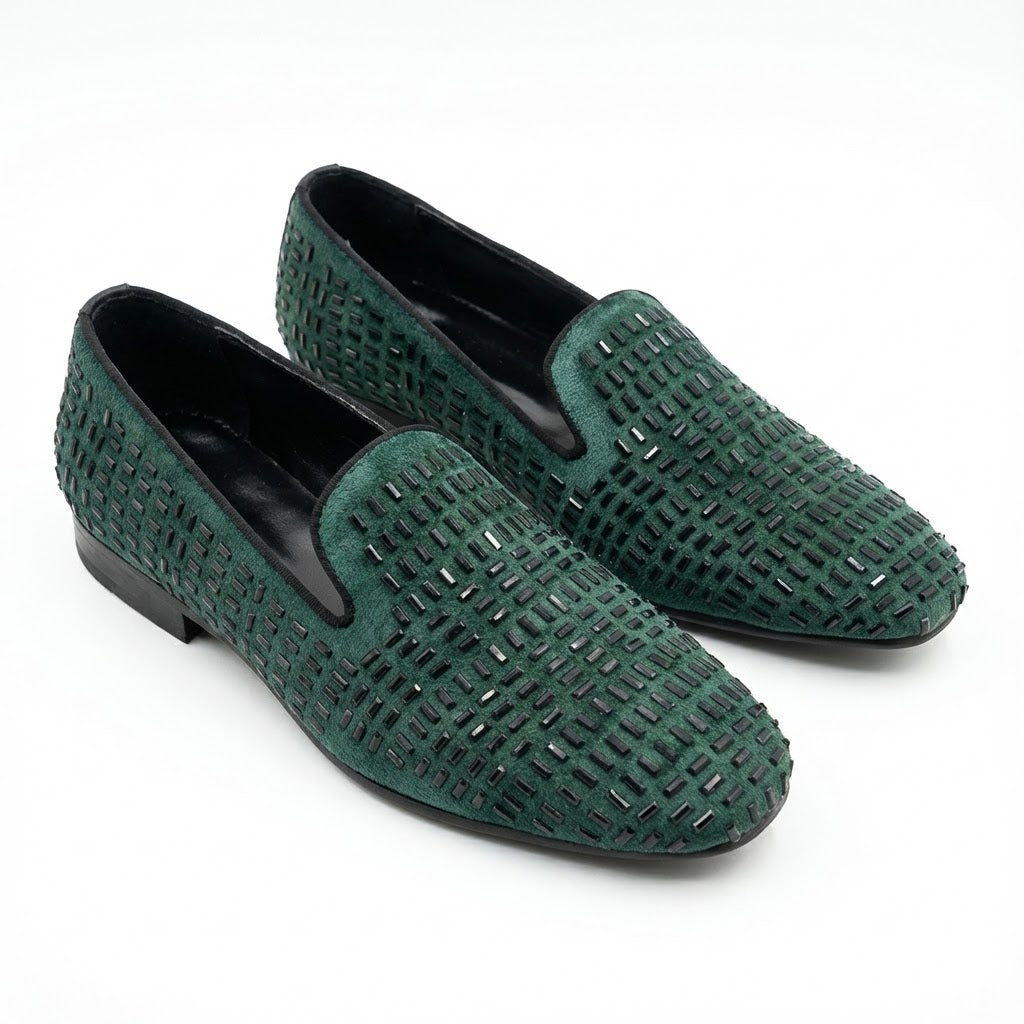 EMERALD GREEN TEXTURED PARTY LOAFERS