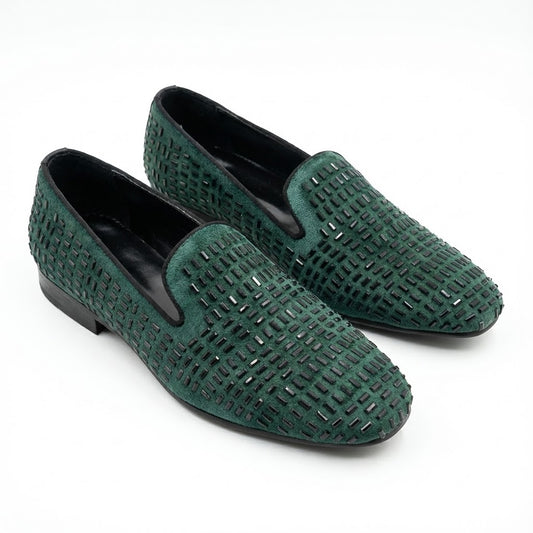 EMERALD GREEN TEXTURED PARTY LOAFERS