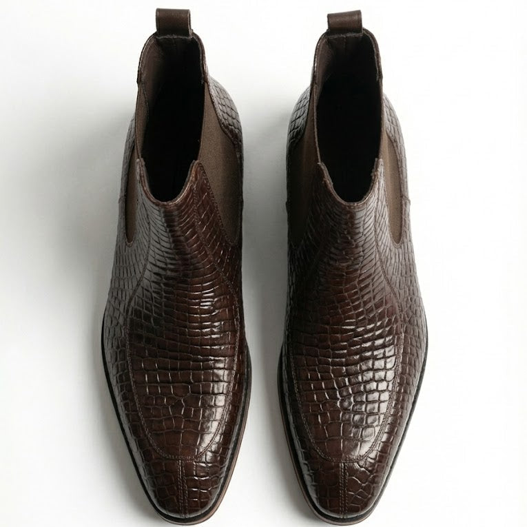 TAPPER NOSE WINE COLOR TEXTURED LEATHER CHELSEA BOOTS