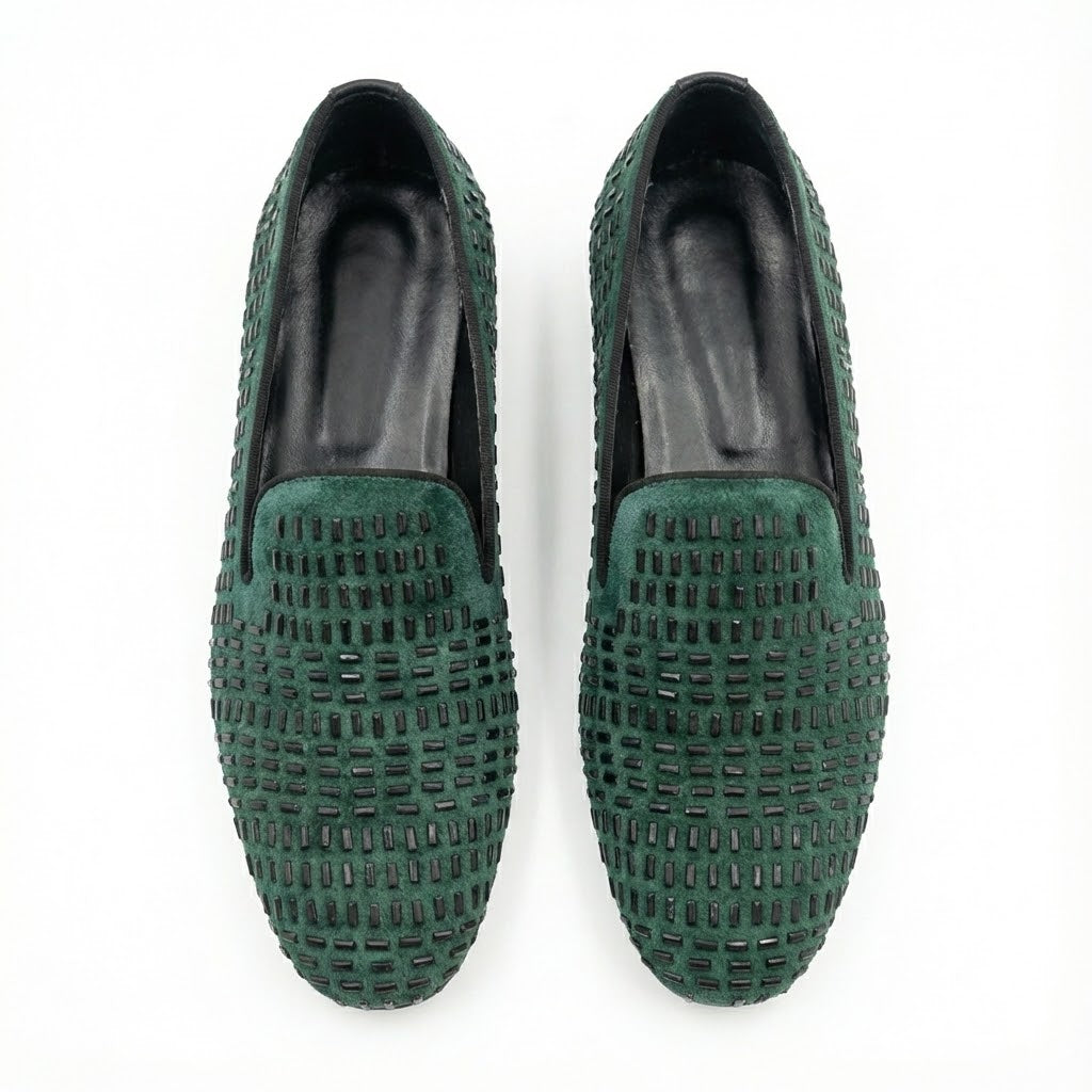 EMERALD GREEN TEXTURED PARTY LOAFERS