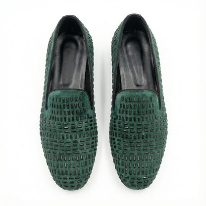 EMERALD GREEN TEXTURED PARTY LOAFERS