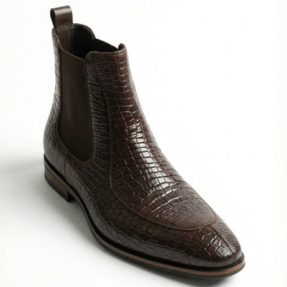 TAPPER NOSE WINE COLOR TEXTURED LEATHER CHELSEA BOOTS