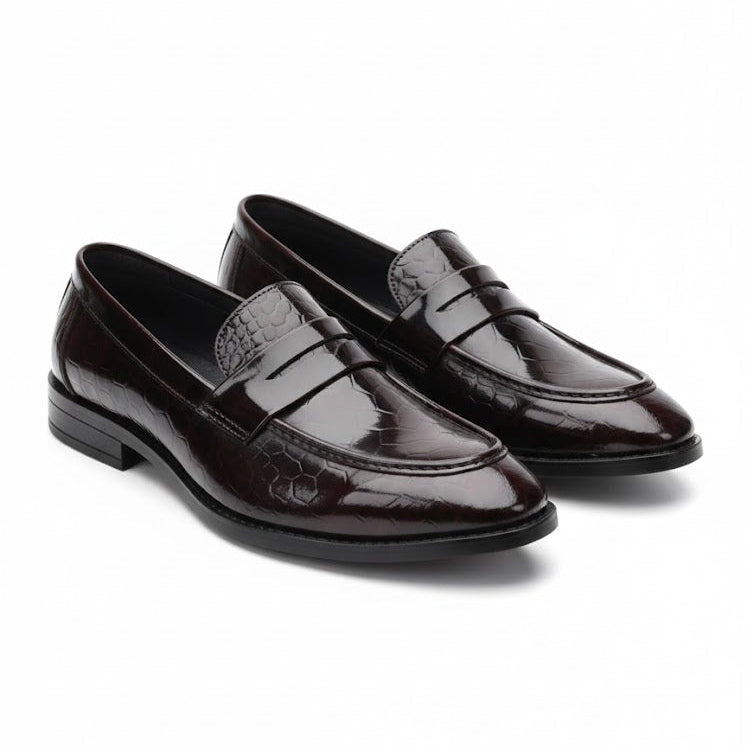 MEN’S DARK BROWN TEXTURED FORMAL LOAFER SHOES