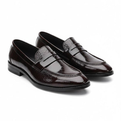 MEN’S DARK BROWN TEXTURED FORMAL LOAFER SHOES