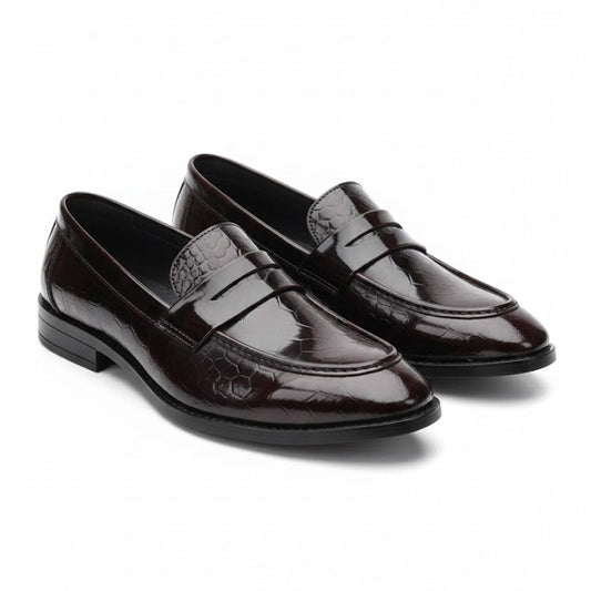 MEN’S DARK BROWN TEXTURED FORMAL LOAFER SHOES