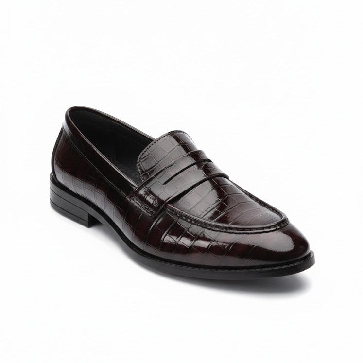 MEN’S DARK BROWN TEXTURED FORMAL LOAFER SHOES