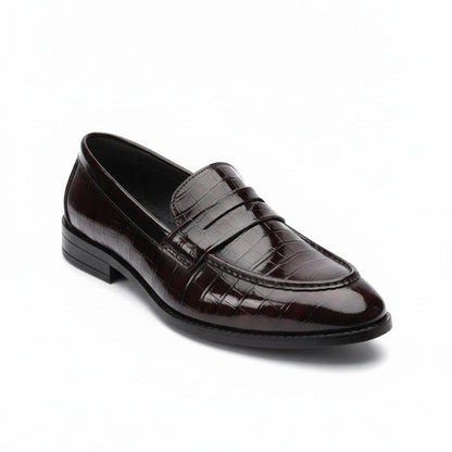 MEN’S DARK BROWN TEXTURED FORMAL LOAFER SHOES