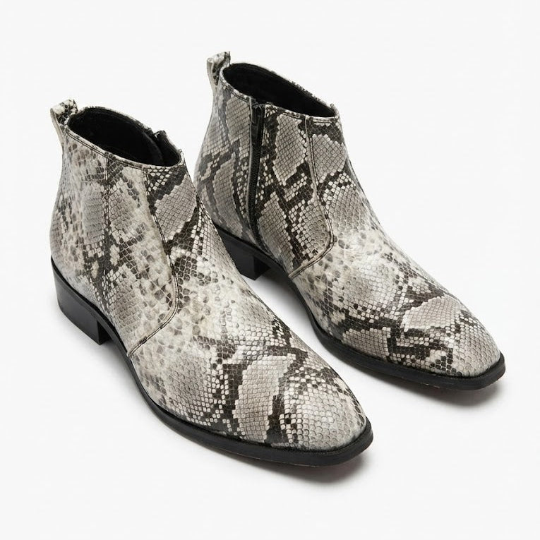 TAPPER NOSE SNAKE PATTERN LEATHER CHELSEA BOOTS