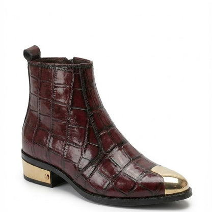 GOLDEN TOE AND HEEL TEXTURED PATENT LEATHER CHELSEA BOOTS