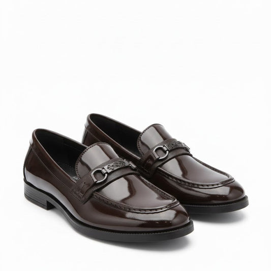 MEN’S DARK BROWN GLOSSY FORMAL LOAFER SHOES
